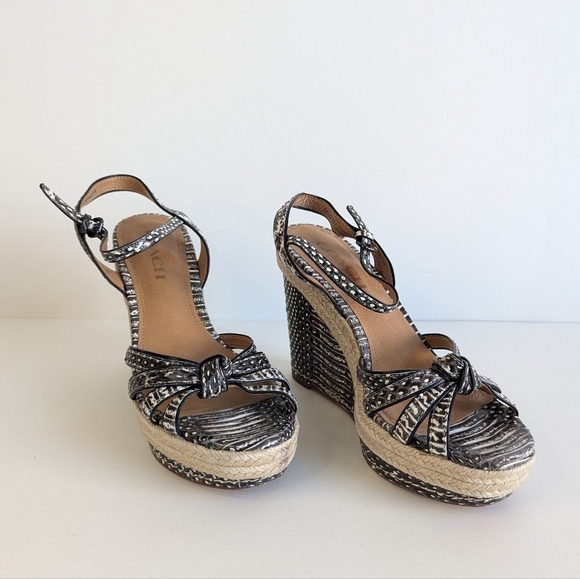 Coach Dalton Snakeskin Leather Braided Espadrille Wedge Strappy Sandal sz 7½ - Picture 1 of 12
